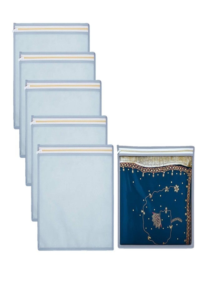 Lify transparent Saree Covers/Saree Bags/Storage Bags/Clothes Covers with Zip Lock Combo (Suitable for Single Saree Pack)- Black, Grey & Golden Color (Light Grey- 6Piece) - Image 1